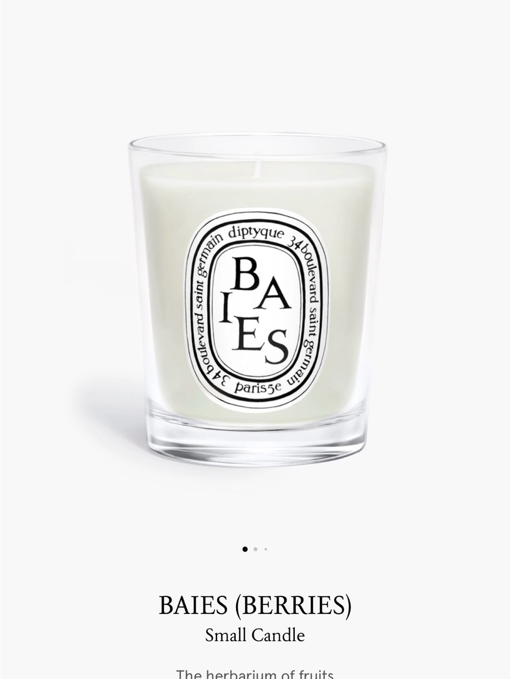 diptyque Baies Candle in White and Black Packaging